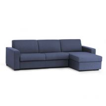 Schlafsofa Alicya, Ecksofa, 100% Made in Italy, Sofa mit Drehöffnung, mit Wendebehälter Halbinsel, mit Standard-Armlehnen, Cm 280x95h90, Blau
