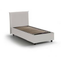 Einzelbett Day, Containerbett mit Kunstlederbezug, 100% Made in Italy, Frontöffnung, passend für Matratze Cm 80x200, Weiß - Dmora