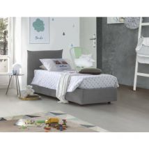 Dmora - Einzelbett Dbut, Containerbett mit Stoffbespannung, 100% Made in Italy, Frontöffnung, inklusive Matratze 80x190 cm, Grau