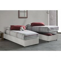 Einzelbett Dalfan, Containerbett mit Kunstlederbezug, 100% Made in Italy, Frontöffnung, inklusive Matratze Cm 80x200, Weiß - Dmora