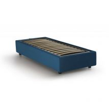 Einzelbett Ilaria, Containerbett mit Stoffbespannung, 100% Made in Italy, Frontöffnung, passend für Matratze Cm 90x190, Blau - Talamo Italia