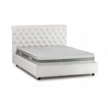 Doppelbett Claretta, Containerbett und Kopfteil aus Kunstleder, 100% Made in Italy, Frontöffnung, Weiß, inklusive Matratze 160 x 190 cm - Talamo