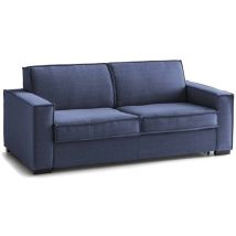 Canapé fixe Alba, Canapé 3 places, 100% Made in Italy, Canapé de salon en tissu, avec accoudoirs fins, Cm 200x95h90, Bleu, avec emballage renforcé