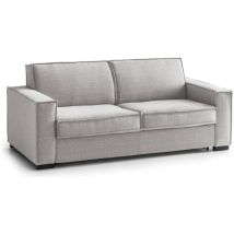 Canapé fixe Alba, Canapé 3 places, 100% Made in Italy, Canapé de salon en tissu, avec accoudoirs fins, Cm 200x95h90, Gris, avec emballage renforcé