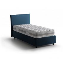 Letto singolo Claire, Letto contenitore con rivestimento in tessuto, 100% Made in Italy, Apertura frontale, con materasso Cm 90x200 incluso, Blu, con