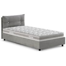 Letto singolo Daasba, Letto contenitore con rivestimento in tessuto, 100% Made in Italy, Apertura frontale, con materasso Cm 80x190 incluso, Grigio