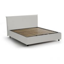 Lit double Aurea, Lit conteneur avec revêtement en cuir écologique, 100% Made in Italy, Ouverture frontale, convient pour matelas Cm 140x190, Blanc,