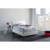 Lit double Azue, Lit conteneur avec revêtement en tissu, 100% Made in Italy, Ouverture frontale, convient pour matelas Cm 140x190, Blanc, avec