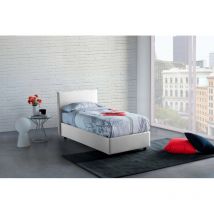 Lit simple Bruna, Lit conteneur avec revêtement en tissu, 100% Made in Italy, Ouverture frontale, convient pour matelas Cm 80x190, Blanc, avec