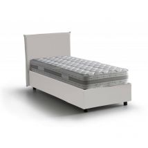 Lit simple Cassandra, Lit conteneur avec revêtement en cuir écologique, 100% Made in Italy, Ouverture frontale, avec matelas Cm 80x200 inclus, Blanc,
