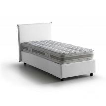 Lit simple Catia, Lit conteneur avec revêtement en tissu, 100% Made in Italy, Ouverture frontale, avec matelas Cm 80x200 inclus, Blanc, avec