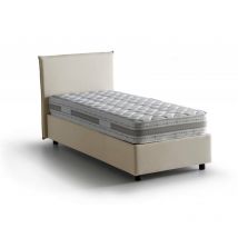 Lit simple Claire, Lit conteneur avec revêtement en tissu, 100% Made in Italy, Ouverture frontale, avec matelas Cm 90x200 inclus, Beige, avec