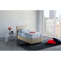 Lit simple Bruna, Lit conteneur avec revêtement en tissu, 100% Made in Italy, Ouverture frontale, convient pour matelas Cm 80x190, Beige, avec