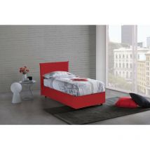 Lit simple Bruna, Lit conteneur avec revêtement en tissu, 100% Made in Italy, Ouverture frontale, convient pour matelas Cm 80x190, Rouge, avec