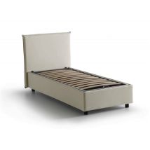 Lit simple Candida, Lit conteneur avec revêtement en tissu, 100% Made in Italy, Ouverture latérale, convient pour matelas Cm 80x190, Beige, avec