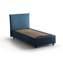 Lit simple Candida, Lit conteneur avec revêtement en tissu, 100% Made in Italy, Ouverture latérale, convient pour matelas Cm 80x190, Bleu, avec