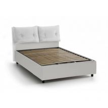 Lit double Fabiana, Lit conteneur avec revêtement en tissu, 100% Made in Italy, Ouverture frontale, convient pour matelas cm 160x200, Blanc, avec