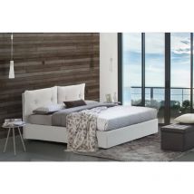 Lit simple Chantal, Lit conteneur avec revêtement en cuir écologique, 100% Made in Italy, Ouverture frontale, avec matelas 80x190 cm inclus, Blanc,