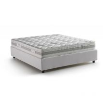Lit double Elena, Lit conteneur avec revêtement en cuir écologique, 100% Made in Italy, Ouverture frontale, avec matelas 140x190 cm inclus, Blanc,