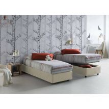 Lit simple Amelia, Lit conteneur avec revêtement en tissu, 100% Made in Italy, Ouverture frontale, avec matelas Cm 80x190 inclus, Beige, avec