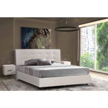 Lit double Virginia, Lit conteneur et tête de lit en éco-cuir, 100% Made in Italy, Ouverture frontale, convient pour matelas 160x190 cm, Blanc, avec
