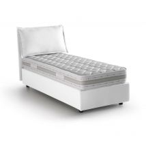 Lit simple Rossella, Lit conteneur avec revêtement en tissu, 100% Made in Italy, Ouverture frontale, avec matelas 80x200 cm inclus, Blanc, avec