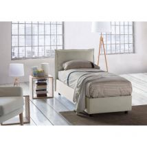 Lit simple Carla, Lit conteneur avec revêtement en tissu, 100% Made in Italy, Ouverture frontale, adapté au matelas Cm 90x200, Beige, avec emballage