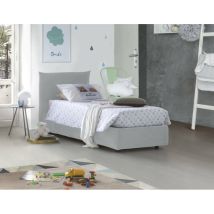 Lit simple Daisy, Lit conteneur avec revêtement en tissu, 100% Made in Italy, Ouverture frontale, avec matelas 80x190 cm inclus, Blanc - Talamo Italia