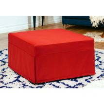 Dmora - Klappbett Dabay, Puff umwandelbar in Einzelbett, 100% Made in Italy, Sitzpuff aus Stoff fürs Wohnzimmer, Cm 80x80h45, Rot