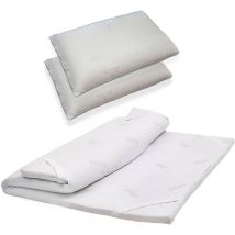 Talamo Italia - Set Topper et 1 oreiller en Memory Foam, revêtement en tissu anti-acariens, hypoallergénique et antibactérien, 100% Made in Italy, cm