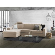 Sofá fijo Grazia, Sofá de esquina, 100% Made in Italy, Sofá Salón con, península de contenedores Izquierda, con reposabrazos estándar, Cm 280x95h90,