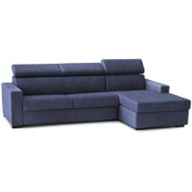Schlafsofa Daart, Ecksofa, 100% Made in Italy, Sofa mit Drehöffnung, mit rechter Containerhalbinsel, mit Standard-Armlehnen, Cm 280x95h85, Blau