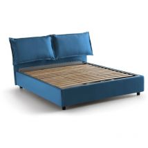 Doppelbett Dabdelli, Containerbett mit Stoffbespannung, 100% Made in Italy, Frontöffnung, passend für Matratze Cm 160x200, Blau - Dmora