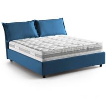 Doppelbett Dmarin, Containerbett mit Stoffbespannung, 100% Made in Italy, Frontöffnung, inklusive Matratze Cm 160x200, Blau - Dmora