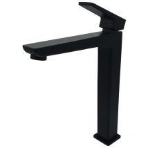 Square Tall Bathroom Sink Mixer Tap Black Single Lever