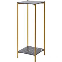 Niceme - Tall Table with 2 Tiers, Square End Table Sofa Side Table, 90cm Plant Stand Indoor Plant Holder, with White Marble Texture (Black) - Black