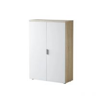 Forex - Meuble de bureau avec deux portes battantes et trois étagères fixes, parfait pour une utilisation au bureau, couleur chêne et blanc mat,