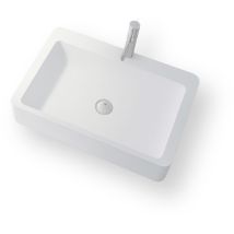Ambra – lavabo da appoggio Tanaho rettangolare in Solid Surface bianco opaco – 60x41,5x10,5 cm – 11,5 kg