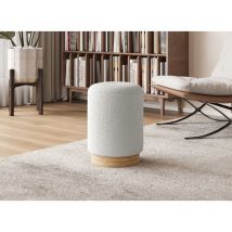 Deco In Paris - tany - Pouf en tissu effet peau de mouton blanc écru et bois tany