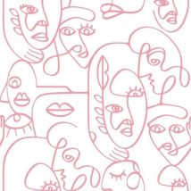 Noordwand - Tapete Friends & Coffee Line Art Faces Weiß und Rosa