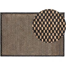 Tapis Rectangulaire Beige et Noir en Cuir Patchwork avec Motif à Damier pour Intérieur au Style Moderne 140 x 200 cm Beliani