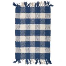 Meubletmoi - Tapis 40 x 60 cm coton brodé carreaux bleu et blanc et franges – atlas