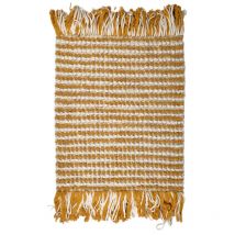Tapis 60 x 80 cm texturé jaune moutarde et blanc avec franges – soho