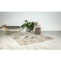 Tapis à poils ras moderne rectangle rayé Celia Beige 80x150