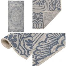 Tapis à tissage plat d'extérieur 100x200 cm Motif bleu - Tapis Exterieur - Tapis De Terrasse - Tapis Balcon - Tapis Résistant Aux Intempéries - Tapis