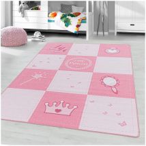 J&kids - Tapis antidérapant rose pour fille Princess Rose 120x170
