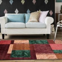 Dezenco - Tapis chambre 57x110 violet rectangle tissé isparta patchwork