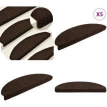 Tapis autoadhésifs de marches 5 pcs Marron 65x21x4cm Aiguilleté - Tapis D'escalier - Tapis Marche - Tapis Antidérapant - Protection Escalier