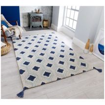 Flair Rugs - Tapis avec franges bleu design graphique Marco Bleu 120x170