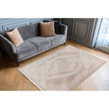 Allotapis - Tapis baroque avec franges rectangle Maussane Beige 160x230